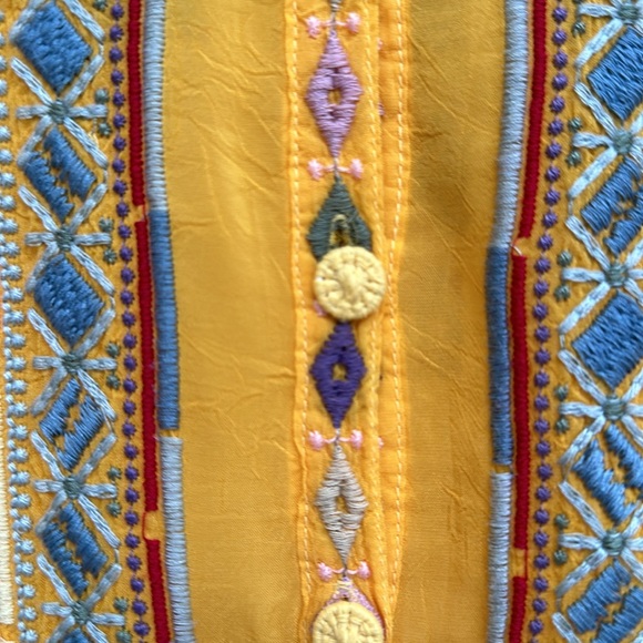 Johnny Was | L | Zeru Blouse | Yellow Button-down | Embroidered | Sunset - Picture 4 of 12